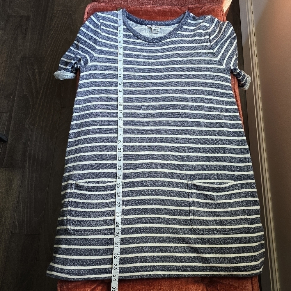 French Connection Cotton Striped Tee Mini Rolled Sleeves Front Pocket Navy Sz. 6 - Picture 9 of 9